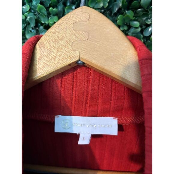 Anthropologie Corey Lynn Calter Red Ribbed Turtleneck Sweater Sz Large Bell Slee - Picture 3 of 4